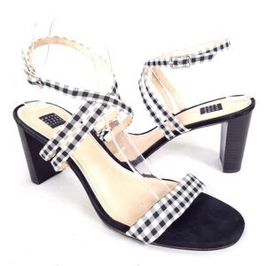 White House Black Market Gingham Strappy Heel Sandals Black White Size 10